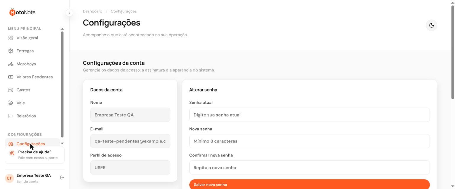 Print da tela Configurações