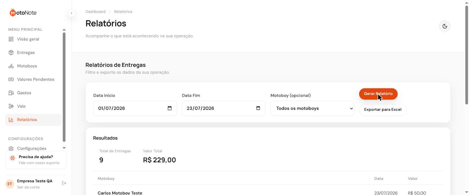 Print da tela Relatórios