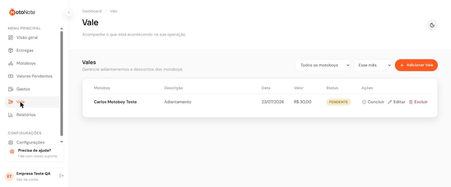 Print da tela Vale