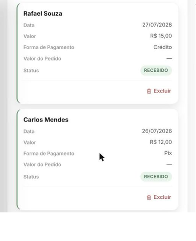 Lista de entregas do MotoNote no celular, tela real
